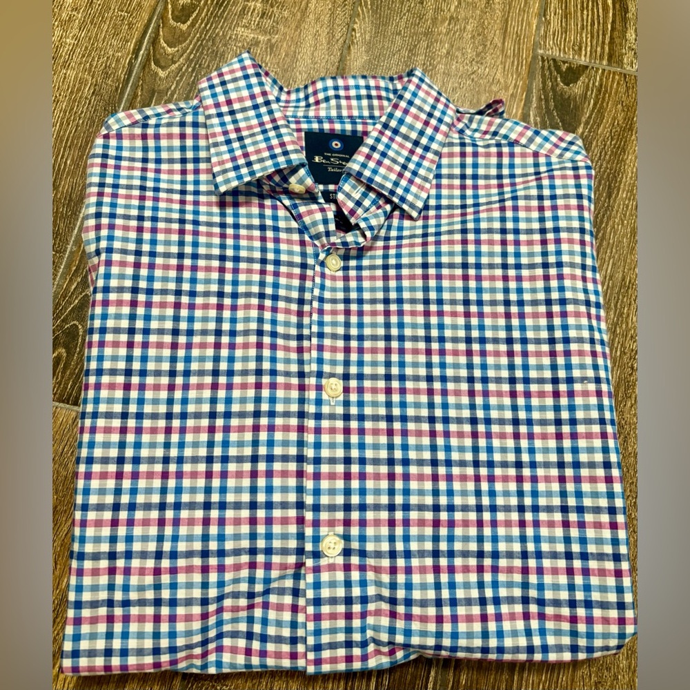 Ben Sherman Pink and Blue Plaid Button Down Dress Shirt